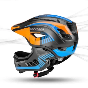Kinderfahrradhelm mit abnehmbarem Visier Rockbros TT-32SOBL-M Größe M - Schwarz und Orange