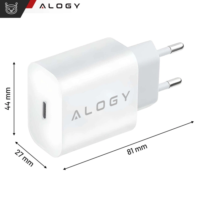 Ładowarka sieciowa szybka 30W USB-C USB typ C GaN PD do iPhone kostka Alogy Biała