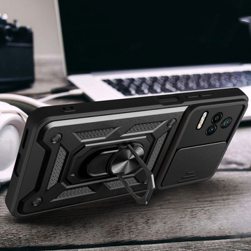Camshield Pro Stand Cover Ring gepanzerte Hülle mit Kameraabdeckung für Xiaomi Poco F4 5G Schwarz