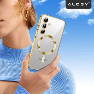 MagSafe-Hülle für Apple iPhone 16 Pro Max Alogy Glamour Luxus-Ringgehäuse Gold-Transparent