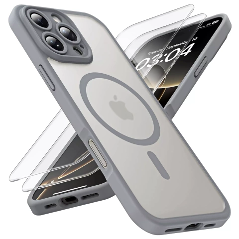 3w1 Zestaw Etui Hybrydowe + Szkło do Apple iPhone 16 Pro obudowa ochronna Hybrydowe MagSafe z ochroną obiektywu case + 2x Szkło hartowane ochronne na telefon Alogy 3in1 Case Pack Titanium Szare