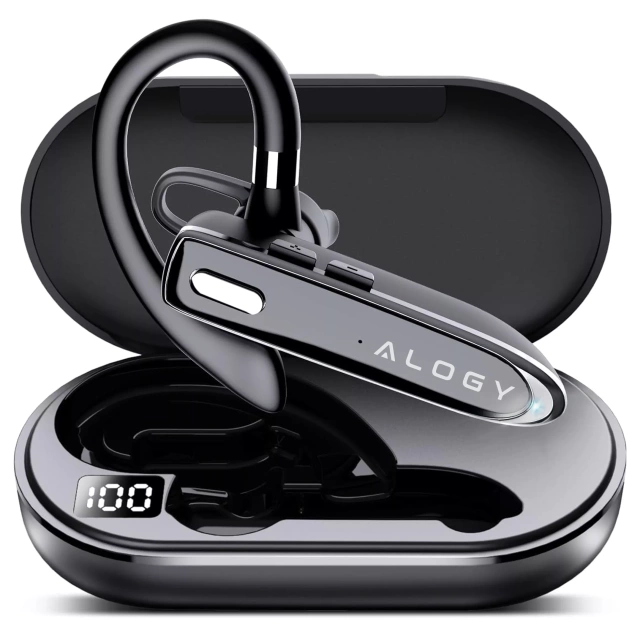Słuchawka Bluetooth do rozmów – bezprzewodowa, Bluetooth 5.1, do 12h rozmów, z etui ładującym, lekka i wygodna dla kierowcy – Alogy DriveTalk™ Czarna
