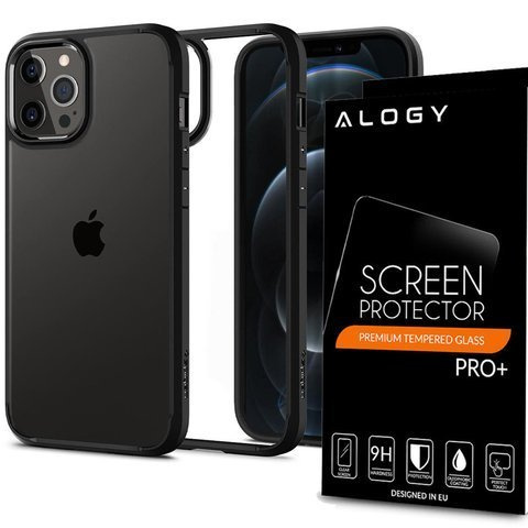 Spigen Ultra Hybrid Hülle für Apple iPhone 12/12 Pro 6.1 Mattschwarz Alogy Glas