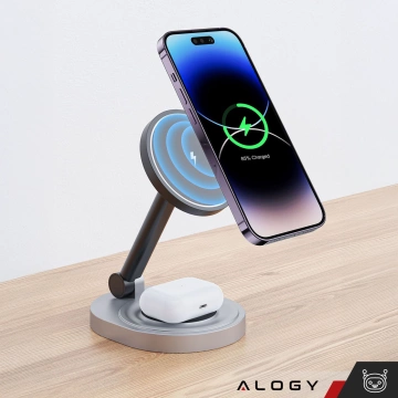Ładowarka indukcyjna bezprzewodowa stacja Alogy 2w1 QI do Apple iPhone AirPods do MagSafe Czarna