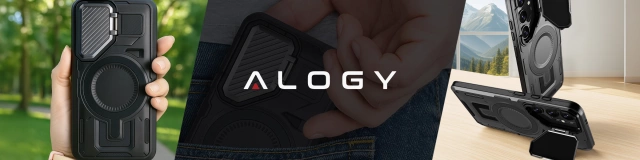 Etui do Samsung Galaxy S25 Plus Case do MagSafe Wzmocniona Pancerna ochrona obiektywów z funkcją podstawki obudowa ochronna na telefon Alogy HeavyDuty Mag™️Czarne