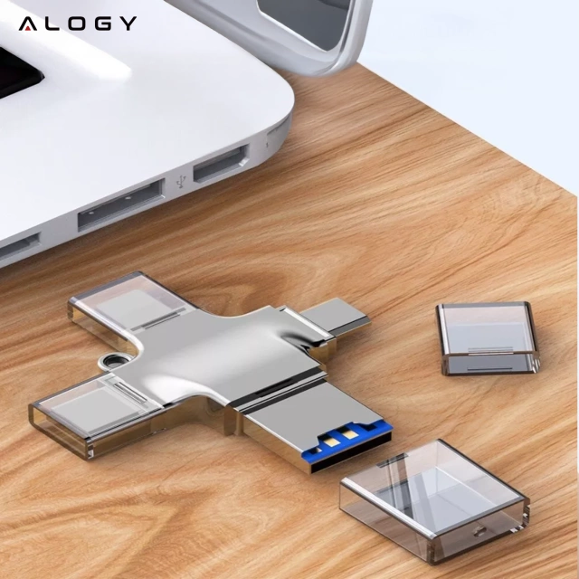 Czytnik kart SD 4w1 – adapter USB 3.0 do TF / microSD, kompatybilny z Lightning, USB-C i micro USB, szybki transfer danych – Alogy SmartRead Pro™