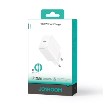 Joyroom USB-C PD 20W Netzwerkladegerät – Weißes USB-C/USB-C-Kabel 1 m