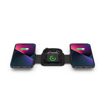 QI15W-A24 3IN1 Magnetisches MagSafe Wireless Charger Induktives Ladegerät für iPhone, Airpods, Apple Watch Schwarz