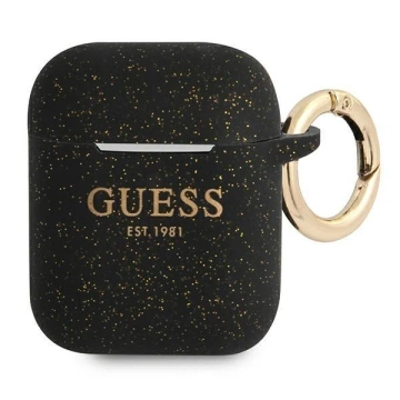 Guess Schutzhülle für AirPods cover schwarz/schwarz Silikon Glitter