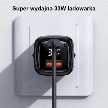 USAMS Wandladegerät 1xUSB-C 1xUSB T46 33W PD3.0 QC3.0 Schnellladekabel U63 USB-C/Lightning schwarz/schwarz UDTZ01