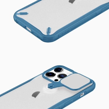Nillkin Cyclops Case Eine strapazierfähige Hülle mit einer Kameraabdeckung und einem faltbaren Ständer für das iPhone 13 Pro Max blau
