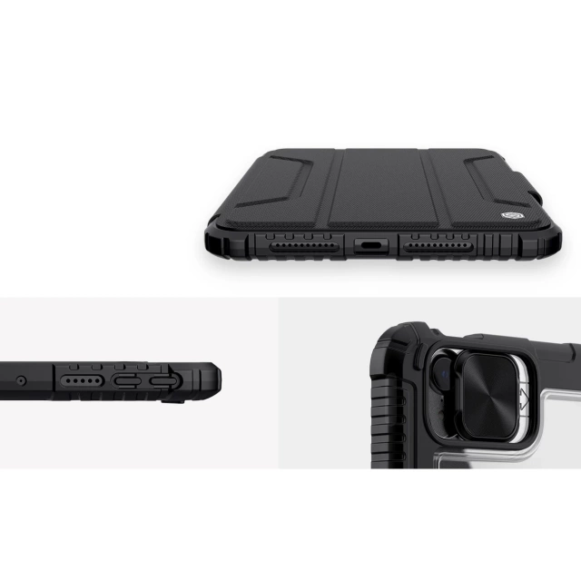 Nillkin Bumper Leather Case Pro pancerne etui Smart Cover z osłoną na aparat i podstawką iPad mini 2021 czarny