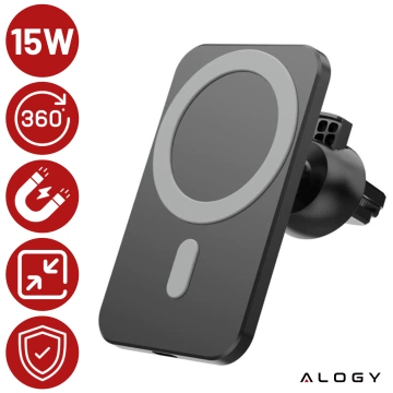 Uchwyt samochodowy z ładowarką Qi MagSafe Alogy na kratkę/ deskę 15W