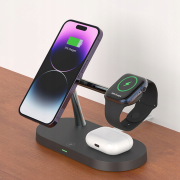 Qi Mag Safe 15W induktives Ladegerät für iPhone Apple Watch AirPods kabellose 5-in-1-Dockingstation Schwarz
