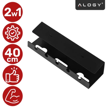 Organizer na Kable 2w1 Pod Biurko i na Ścianę, 40 cm, z Paskiem Klejącym utrzymanie porządku na biurku, Alogy CableHold™ – Czarny