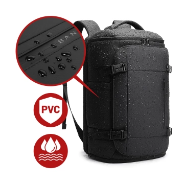 Bange wasserdichter Rucksack für 15,6-Zoll-Laptop, Stadtreisender, 45 x 30 x 16 cm, für Arbeit, Flugzeug, Herren, Damen, mit USB-Anschluss Schwarz