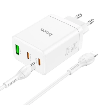 HOCO Wandladegerät 2 x Typ C USB A Kabel Typ C zu Lightning PD QC3.0 3A 35W Weiß