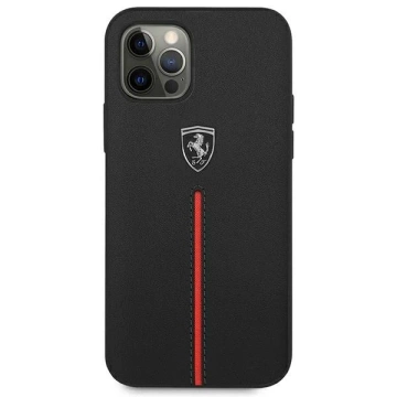 Etui na telefon Ferrari iPhone 12 Pro Max czarny/black hardcase Off Track Leather Nylon Stripe