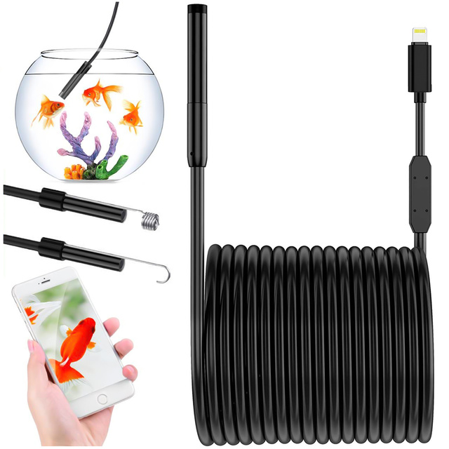 Kamera inspekcyjna endoskopowa podwójna Alogy Duo Cam 1920 Full HD Endoskop Lightning do iPhone, USB-C, micro USB 3m 8mm czarna