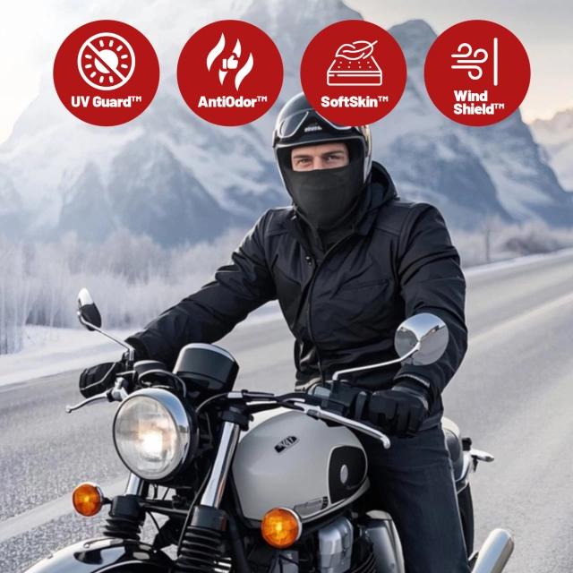 Kominiarka Motocyklowa Kewig Oddychająca i Wiatroszczelna, Pod Kask na Motor i Skuter, Szybkoschnąca, Odprowadzająca Wilgoć, Antybakteryjna i z Ochroną UV – Czarna
