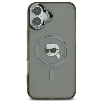Karl Lagerfeld Hülle für iPhone 16 Plus 6,7" Schwarzes MagSafe Hardcase IML Metal Karl Head