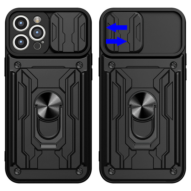 Etui pancerne Alogy Camshield Stand Ring Wallet z osłonką na aparat i miejscem na karty do Apple iPhone 14 Pro czarne