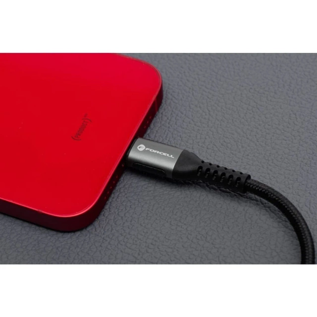 Kabel USB-C do Lightning 27W 3m Nylon PD Forcell Aluminiowy Czarny