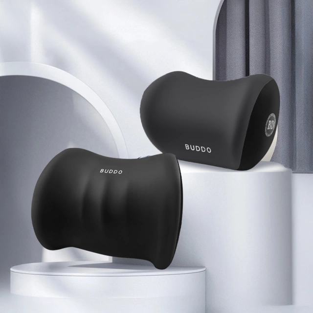 Poduszka samochodowa zestaw 2 poduszek lędźwiowa i na zagłówek wspierająca plecy lędźwia i szyję pianka zapamiętująca Czarna