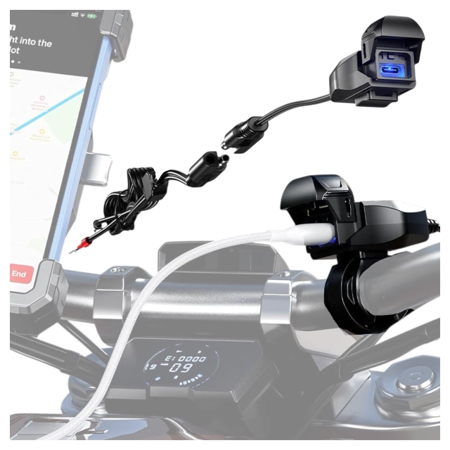 Ładowarka Motocyklowa Kewig USB-C 36W, Szybkie Ładowanie QC, Wodoodporna IP65 z Wyłącznikiem i Podświetleniem LED, Montaż na Kierownicy, do Telefonu, Kamerki, Interkomu – Czarna