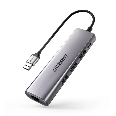 Adapter Ugreen CM266 USB-A 3.0 RJ45 3x USB-A micro USB Hub 5w1 Szary