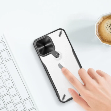 Nillkin Cyclops Case Strapazierfähige Hülle mit Kameraabdeckung und faltbarem Ständer für iPhone 13 Pro Max in Schwarz