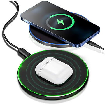 QI kabelloses induktives Ladegerät 15 W schnelle LED Alogy rund für iPhone USB-C-Kabel Schwarz