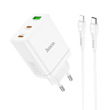 HOCO Wandladegerät 2 x Typ C USB A Kabel Typ C zu Lightning PD QC3.0 3A 35W Weiß