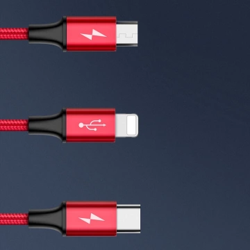 Baseus 3in1-Kabel mit USB-Anschlüssen - USB Typ C / Lightning / Micro-USB 1,2 m, 3,5 A rot (CAJS000009)