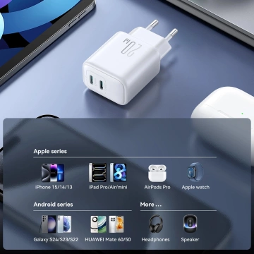 Joyroom Netzwerkladegerät 2x USB-C 20W PD / QC 3.0 - Weiß
