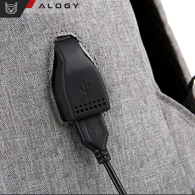 Plecak torba na laptopa 15,6" duży wodoodporny z portem USB Unisex 44x34x13cm do samolotu Alogy Backpack Szary
