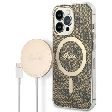 Zestaw Guess GUBPP13XH4EACSW Hülle Ladegerät iPhone 13 Pro Max braun/braun Hartschale 4G Print MagSafe