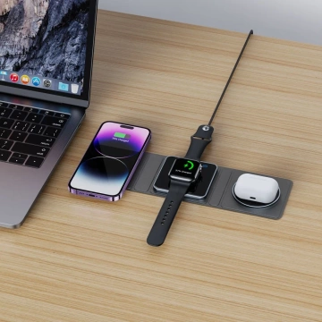 QI15W-A31 3IN1 magnetisches MagSafe kabelloses Ladegerät für iPhone, Airpods, Apple Watch Schwarz