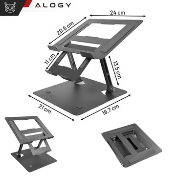 Laptophalter 17" MacBook Tablet Telefonständer 2in1 Ständer faltbar verstellbar Aluminium für Schreibtisch Alogy Graphite