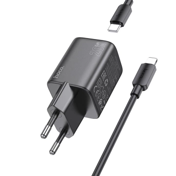 Ładowarka sieciowa HOCO Typ C + kabel Typ C do Lightning QC PD 20W Czarna