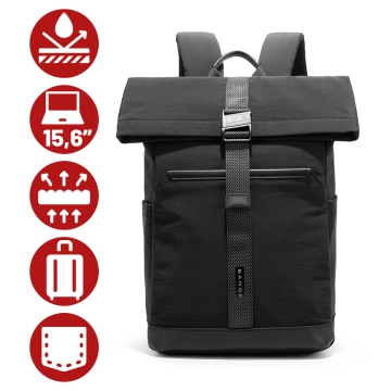 Bange wasserdichter Rucksack für 15,6-Zoll-Laptop, Stadtreisender, 45 x 30 x 16 cm, für Arbeit, Flugzeug, Herren, Damen, mit USB-Anschluss Schwarz