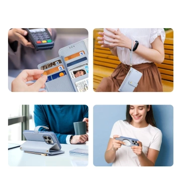 Etui do iPhone 15 Dux Ducis Lawa Skórzane Portfel MagSafe Niebieskie