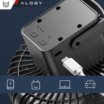 Wiatrak wentylator biurkowy z lampką LED 2w1 Alogy przenośny wiszący stojący Bezprzewodowy Hanging Outdoor Mini Fan uchwyt na haczyk Czarny