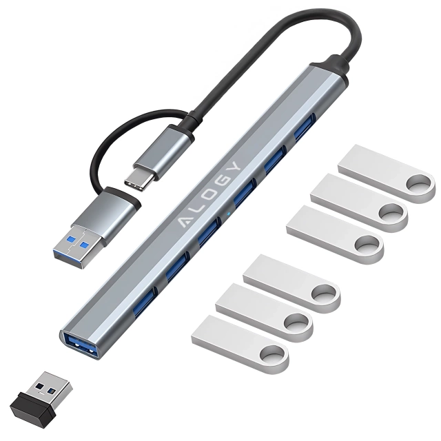 Hub 7w1 USB-C z USB 3.0 do 7x USB-A (1x3.0 + 6x2.0) – Alogy MultiHub™ Do Notebooka Laptopa