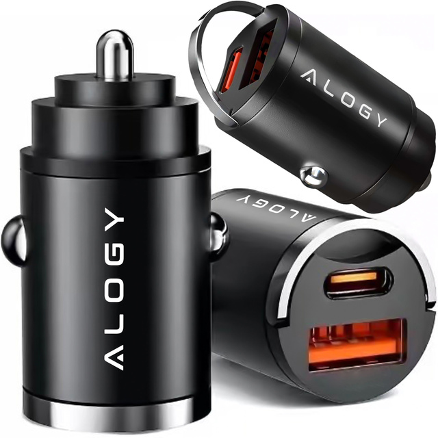 Ładowarka samochodowa USB QC 4.0 + USB-C typ C PD 30W szybka mocna do telefonu Alogy Car czarna