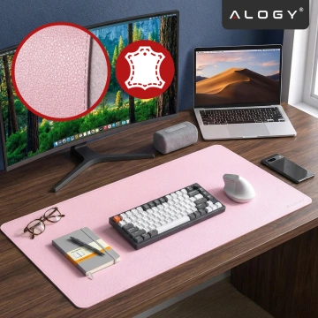 Schreibtischunterlage 90 × 45 cm – rutschfeste Schutzmatte aus elegantem PU-Kunstleder, für Maus und Tastatur, stilvoll und langlebig – Alogy WorkMat™ Pink