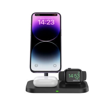 Kabelloses induktives Ladegerät QI15W-A22 3IN1 Magnetisches MagSafe Wireless Charger Schwarz für iPhone/AirPods/Watch Weiß