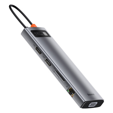 Hub 11w1 Baseus Metal Gleam Series, USB-C für 3x USB 3.0 2x HDMI USB-C PD Ethernet RJ45 microSD/SD VGA AUX