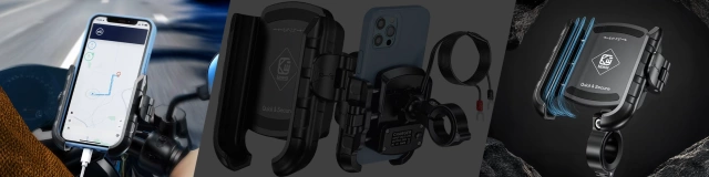 Uchwyt Motocyklowy na Telefon z Szybkim Ładowaniem 36W USB-C PD Kewig do Kierownicy i Lusterka, Rotacja 360°, Kompatybilny z Telefonami 5.4–7" - Czarny