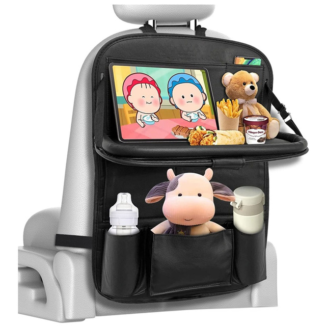 Organizer do samochodu auta podróżny stolik ochraniacz na fotel samochodowy tył oparcie siedzenie Alogy Czarny + 2x uchwyt na zagłówek